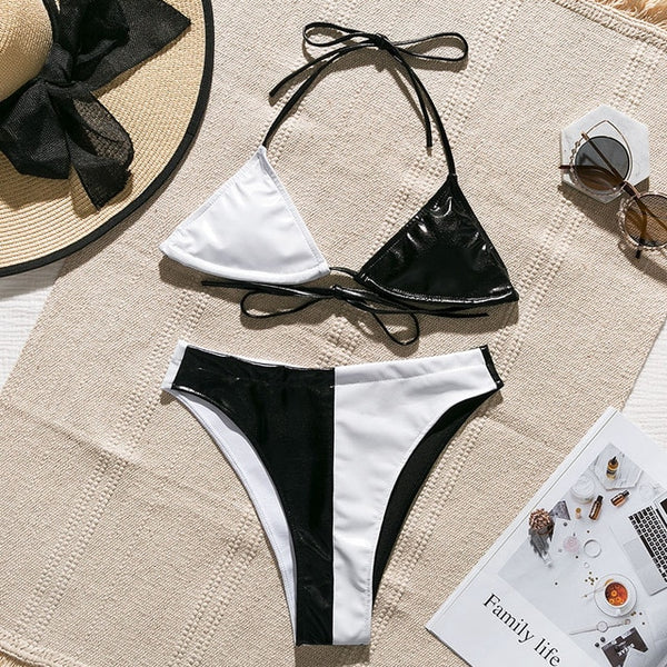 In-X Sexy high waist bikinis 2019 mujer Patchwork push up swimwear women bathers Halter top Triangle bathing suit Swimming suit