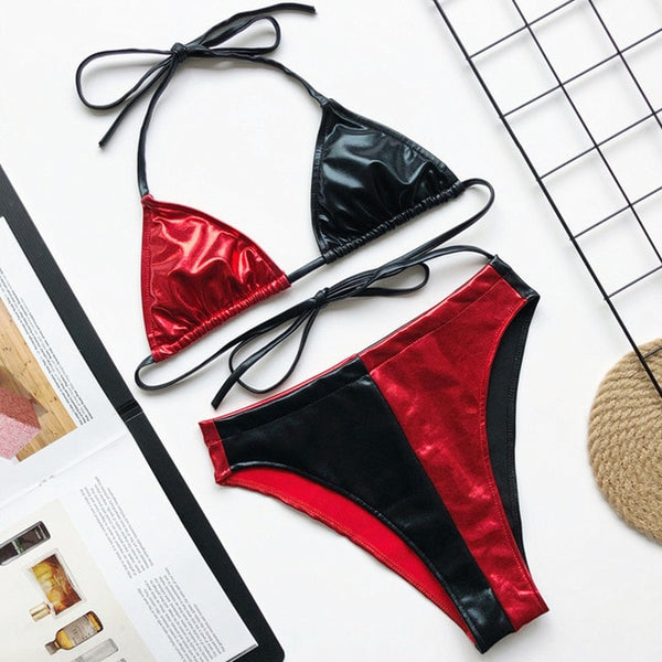 In-X Sexy high waist bikinis 2019 mujer Patchwork push up swimwear women bathers Halter top Triangle bathing suit Swimming suit