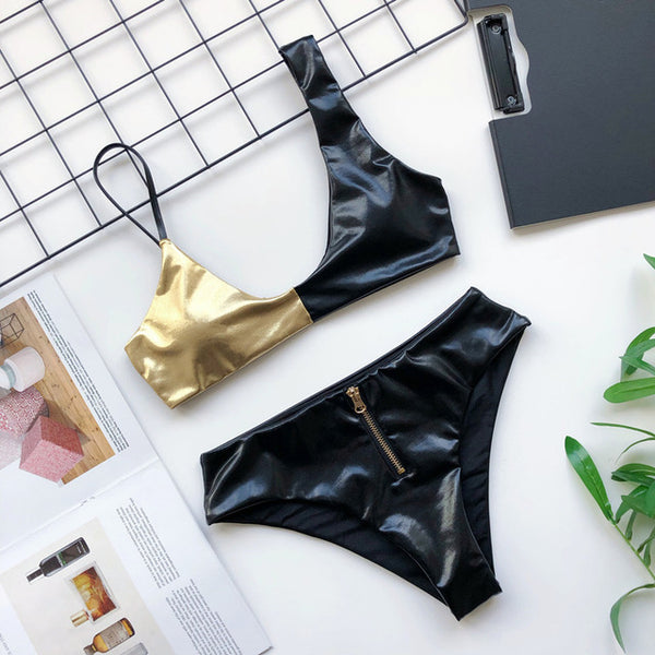 In-X Sexy high waist bikinis 2019 mujer Patchwork push up swimwear women bathers Halter top Triangle bathing suit Swimming suit