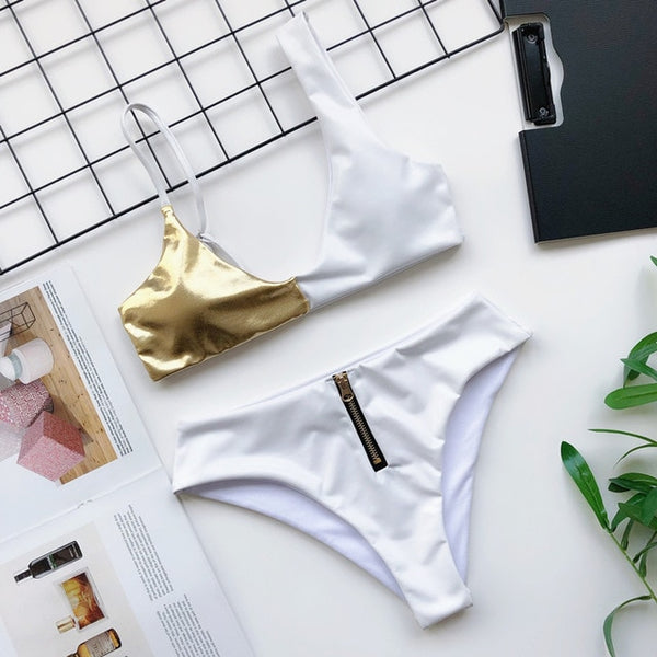 In-X Sexy high waist bikinis 2019 mujer Patchwork push up swimwear women bathers Halter top Triangle bathing suit Swimming suit