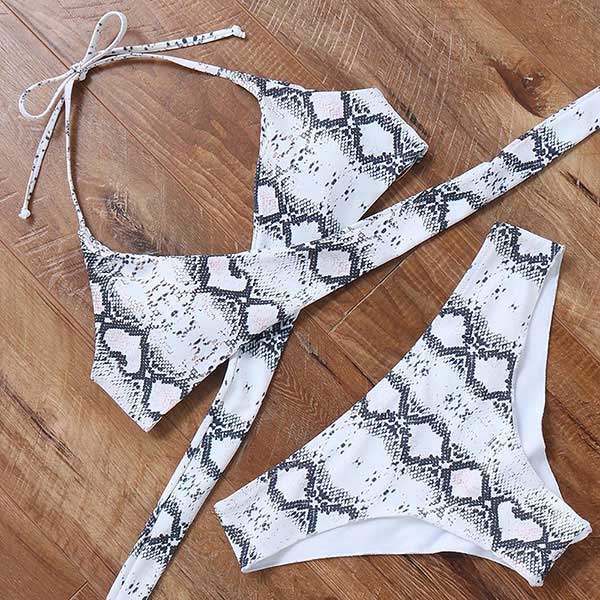 Leopard Swimsuit Snake Print Bikini 2020 Sexy Cross Bandage Bathing Suit Women Push Up Separate Bikini Set Halter Top Swimwear