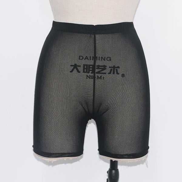 OMSJ New High Waist Women Sexy Neon Green Pink Perspective Mesh Sheer Swim Shorts Bikini Bottom Cover Up Solid Beachwear