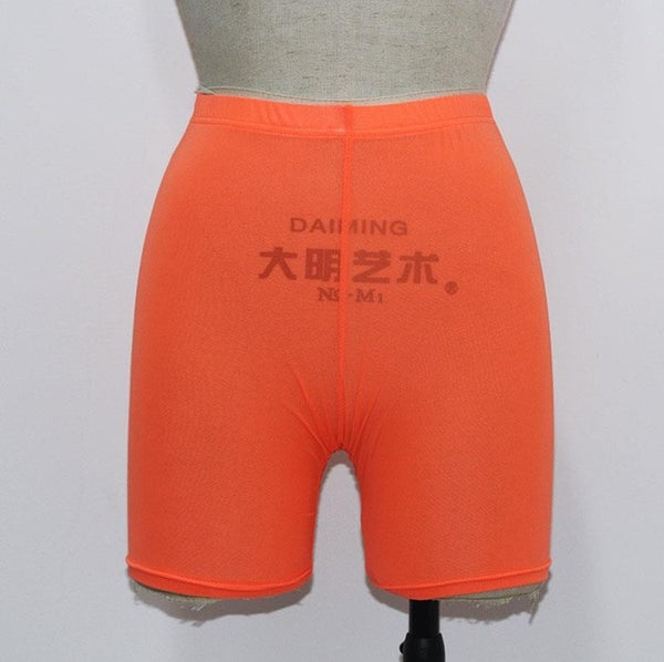 OMSJ New High Waist Women Sexy Neon Green Pink Perspective Mesh Sheer Swim Shorts Bikini Bottom Cover Up Solid Beachwear
