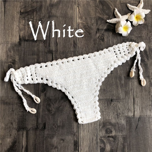 Women Sport Sexy Bikini Thong Handmade Crochet Swimwear Bikini Bottom Hollow-out Low Waist Bathing Suit
