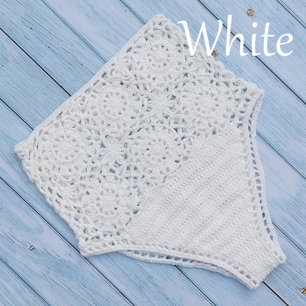 High Waist Bikini Plus Size Bottoms Thong Womens 2020 Crochet Flower Hollow Out Swimsuit Shorts Brazilian Bikini Swimwear