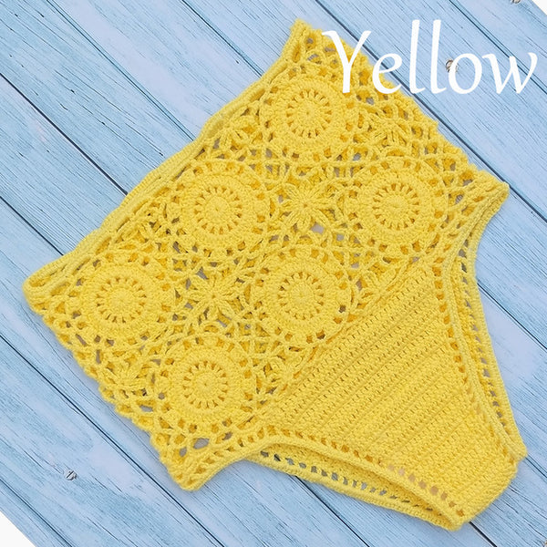 High Waist Bikini Plus Size Bottoms Thong Womens 2020 Crochet Flower Hollow Out Swimsuit Shorts Brazilian Bikini Swimwear