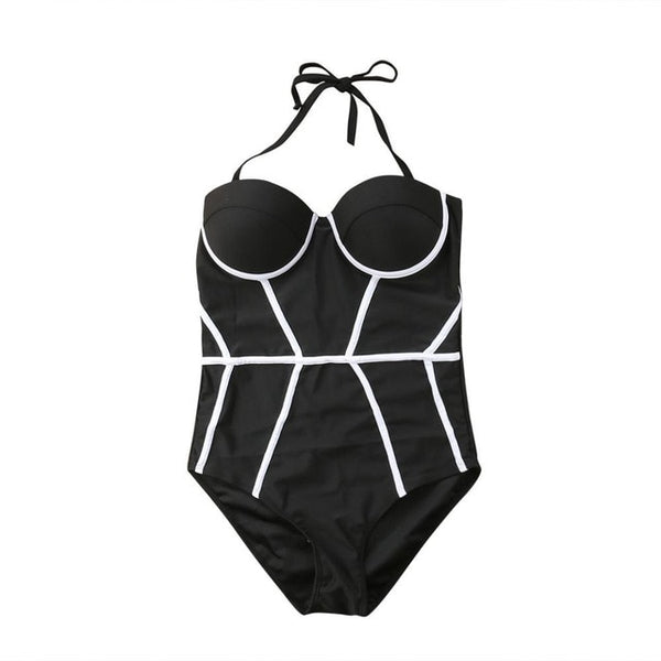 Women One Piece Swimsuit Plus Size 2019 Sexy Black Hollow Swimwear Solid Bodysuit Female Bathing Suit Ladies Beachwear Monokini
