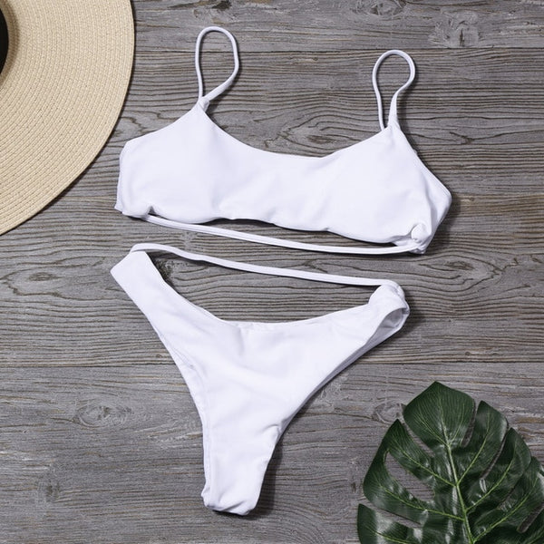 Sexy Bikini Set Women Solid Bandage Bikinis Hollow Swimwear Summer High Cut Swimsuit Tube Top Bathing Suit Female Beachwear