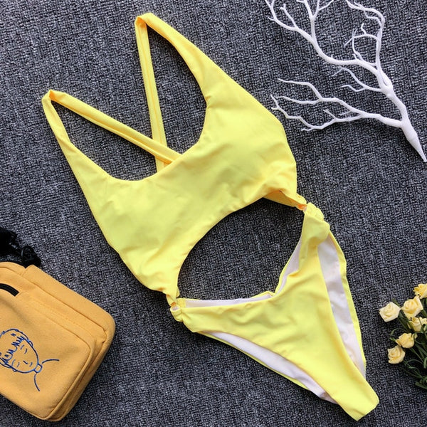 Peachtan Hollow out one piece swimsuit female Push up sexy swimwear women bathing suit Monokini bikini 2020 Summer beach wear
