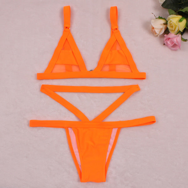 2019 Women's Sexy e Mesh Bikini Set Lace Hollow Out Tops Bandage Swimsuit Swimwear Sexy Mini String Thong