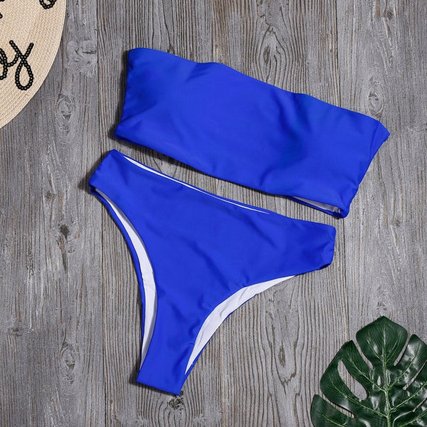 Women Solid Bikini Set Sexy High Waist Swimwear Tube Top New Bikinis Bathing Suit Female Swimsuit Beachwear Biquini Mujer