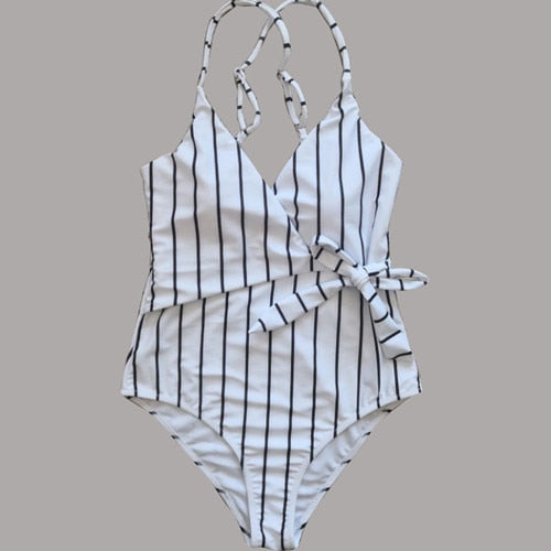2020 Sexy Stripes Swimwear Women Backless One piece Swimsuit Badpak Monokini Maillot femme Bikini Maio Biquini Mujer Trikini