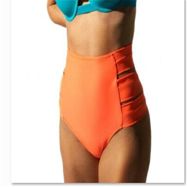 Women Vintage Bikini Panties High Waist Swimwear Bottom Solid Side Split Hollow Bandage Female Swimsuit Briefs Beachwear Bathing