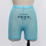 OMSJ New High Waist Women Sexy Neon Green Pink Perspective Mesh Sheer Swim Shorts Bikini Bottom Cover Up Solid Beachwear