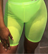 OMSJ New High Waist Women Sexy Neon Green Pink Perspective Mesh Sheer Swim Shorts Bikini Bottom Cover Up Solid Beachwear