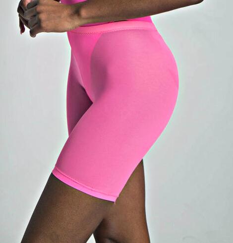 OMSJ New High Waist Women Sexy Neon Green Pink Perspective Mesh Sheer Swim Shorts Bikini Bottom Cover Up Solid Beachwear