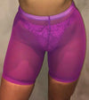 OMSJ New High Waist Women Sexy Neon Green Pink Perspective Mesh Sheer Swim Shorts Bikini Bottom Cover Up Solid Beachwear