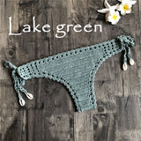 Women Sport Sexy Bikini Thong Handmade Crochet Swimwear Bikini Bottom Hollow-out Low Waist Bathing Suit