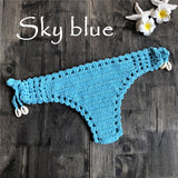 Women Sport Sexy Bikini Thong Handmade Crochet Swimwear Bikini Bottom Hollow-out Low Waist Bathing Suit