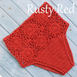 High Waist Bikini Plus Size Bottoms Thong Womens 2020 Crochet Flower Hollow Out Swimsuit Shorts Brazilian Bikini Swimwear