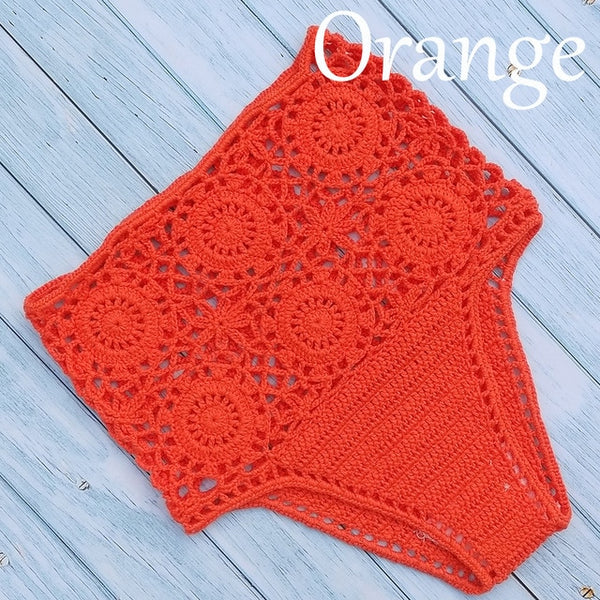High Waist Bikini Plus Size Bottoms Thong Womens 2020 Crochet Flower Hollow Out Swimsuit Shorts Brazilian Bikini Swimwear