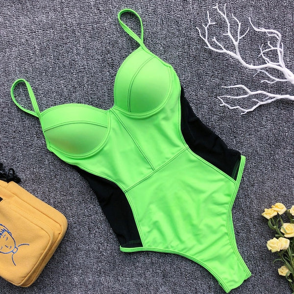 Peachtan Hollow out one piece swimsuit female Push up sexy swimwear women bathing suit Monokini bikini 2020 Summer beach wear