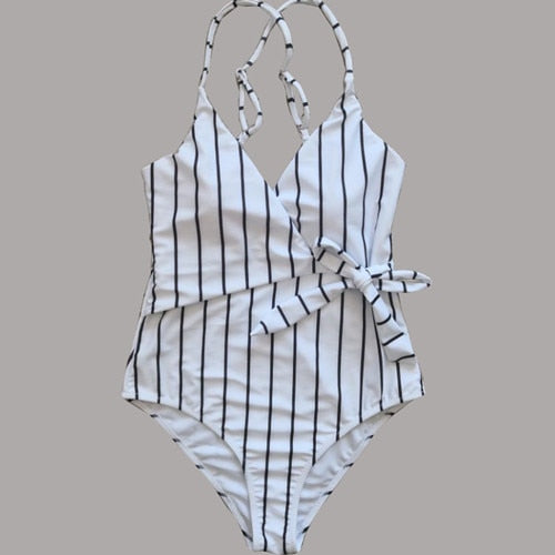 2020 Sexy Stripes Swimwear Women Backless One piece Swimsuit Badpak Monokini  Maillot femme  Bikini Maio Biquini Mujer Trikini