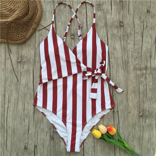 2020 Sexy Stripes Swimwear Women Backless One piece Swimsuit Badpak Monokini  Maillot femme  Bikini Maio Biquini Mujer Trikini