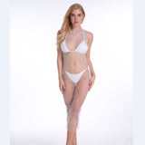 Mujeres Bikini cristal ostentoso Tops superiores Sexy Fishnet Hollow Out ver a través traje de baño Tops negro blanco