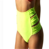 Women Vintage Bikini Panties High Waist Swimwear Bottom Solid Side Split Hollow Bandage Female Swimsuit Briefs Beachwear Bathing
